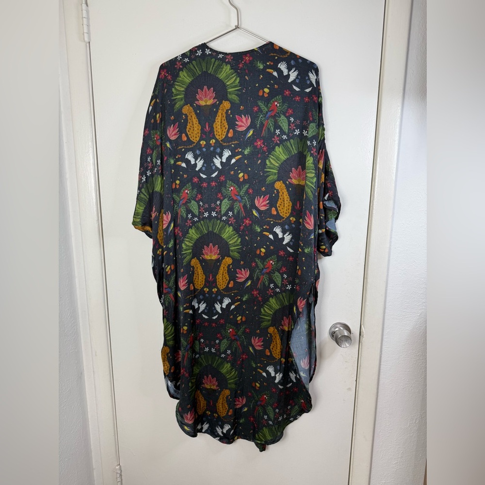 Winton and Waits black floral and cheetah leopard short sleeve kimono one size - Picture 6 of 7